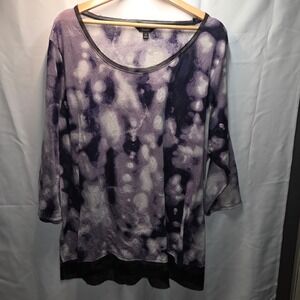 Simply Vera VERA WANG 3/4 Sleeve Crinkle Chiffon Top Blouse Purple 2X